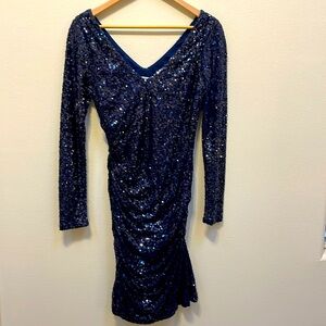 EUC Badgley Mischka collection, navy sequined dress. Large.